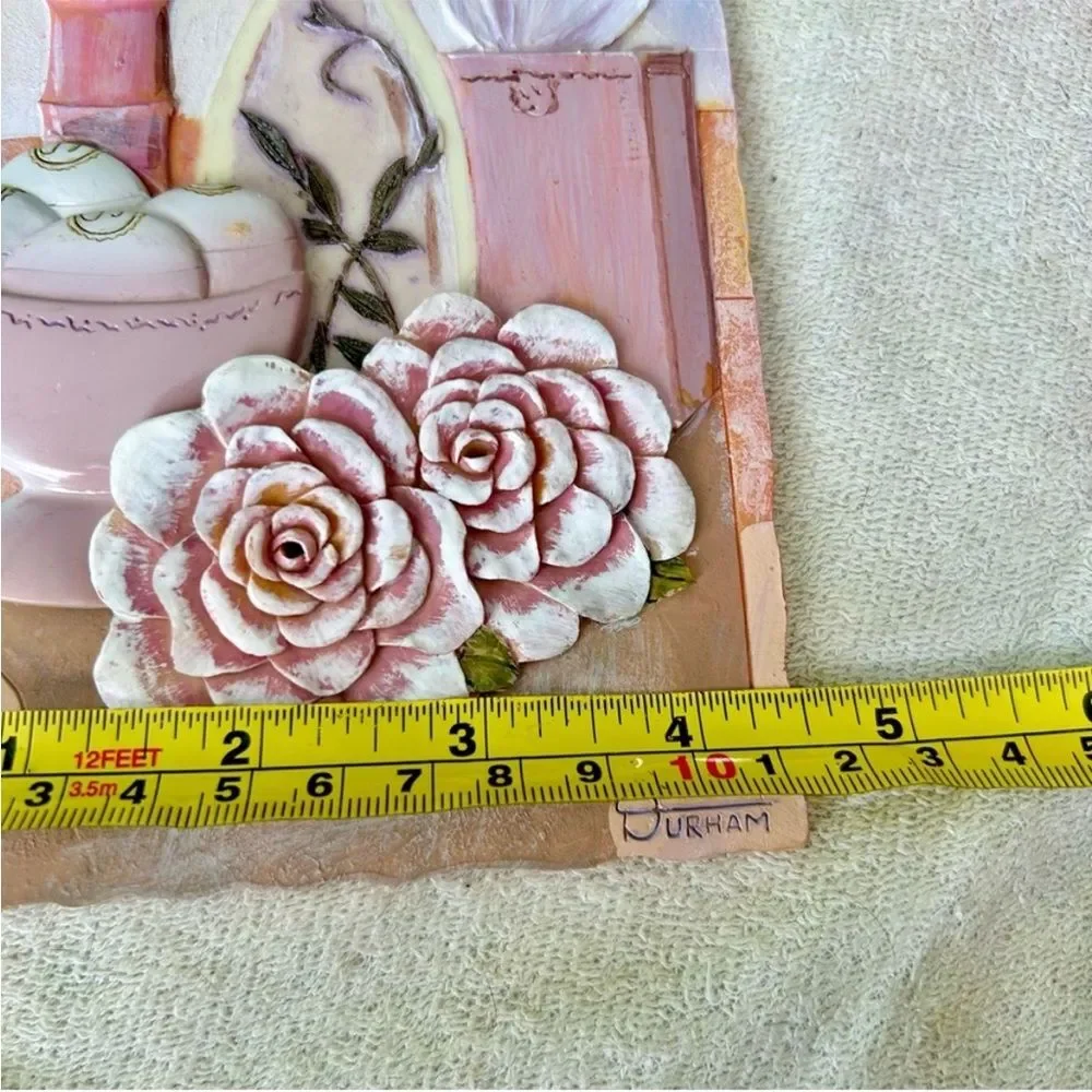 VTG Colorful Floral Vase 3D Tile Textured Art Plaque Wall Home Decor Plaque